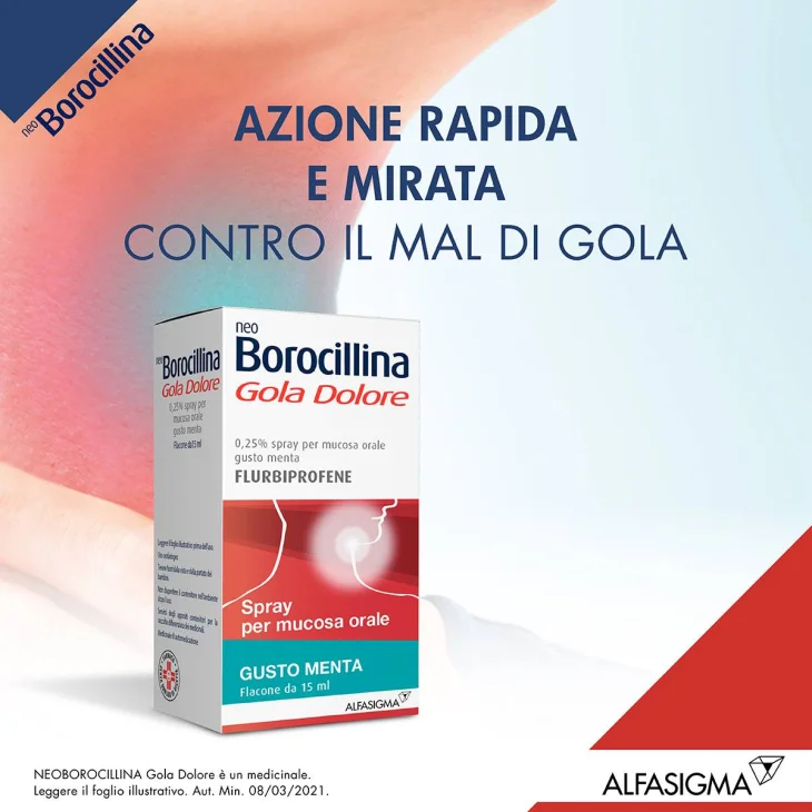 Neoborocillina Gola Dolore 37,5 mg - Flaconcino spray 15 ml - Gusto: Miele/Limone - Gusto: Miele/Limone