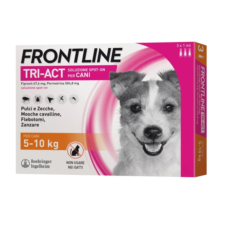 Frontline Tri-Act Antiparassitario per cani 3 pipette - Formato: 1 ml (peso da 5 a 10 kg) Frontline Tri-Act Antiparassitario per cani 3 pipette - Formato: 1 ml (peso da 5 a 10 kg)