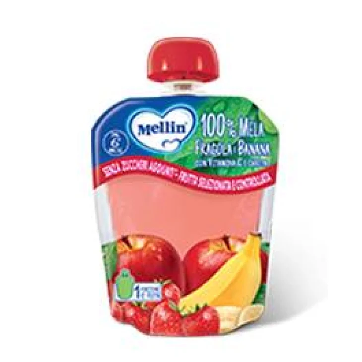 Mellin 100% Mela Fragola Banana Merenda Pastorizzata Purea di Frutta Mellin 100% Mela Fragola Banana Merenda Pastorizzata Purea di Frutta