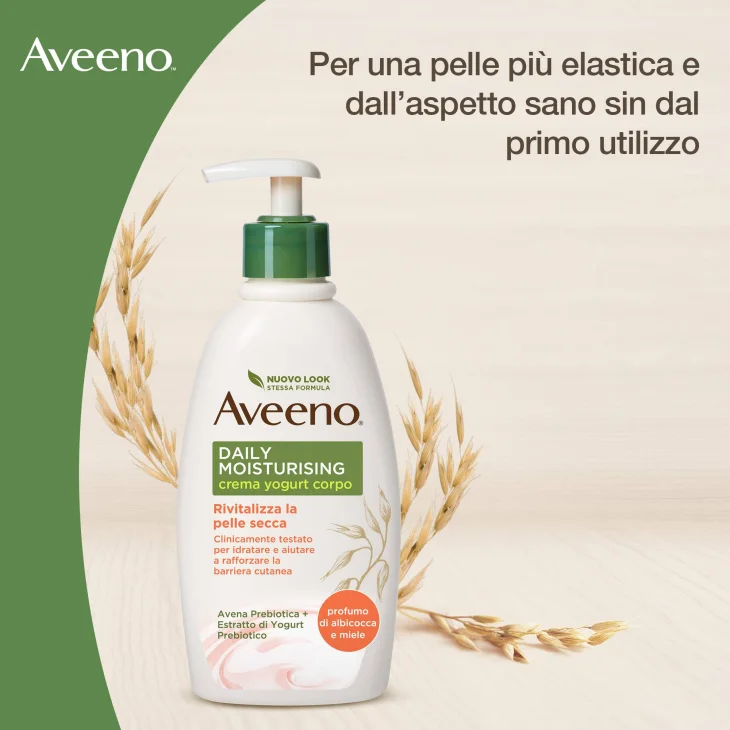Aveeno Crema Corpo Idratante allo Yogurt Daily Moisturising Profumo di Miele e Albicocca Pelli da Normali a Secche 300ml