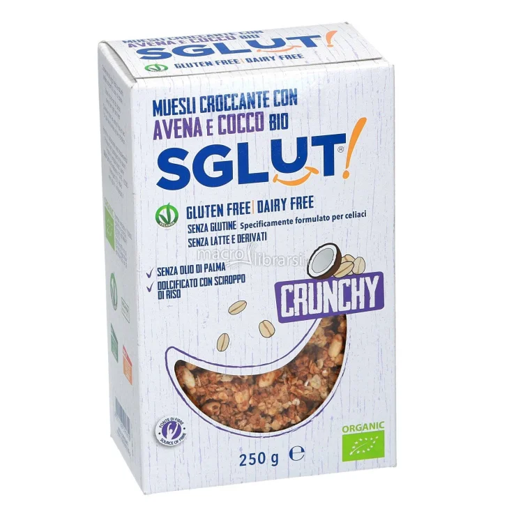 Sglut Crunchy senza glutine Snack con avena e cocco 250 g Sglut Crunchy senza glutine Snack con avena e cocco 250 g