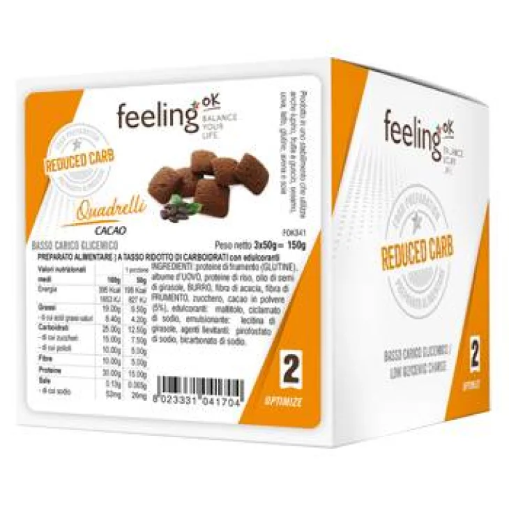 FeelingOk Optimize 2 Quadrelli Gusto Cacao Monoporzione 50g FeelingOk Optimize 2 Quadrelli Gusto Cacao Monoporzione 50g