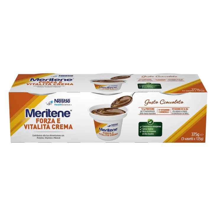 Meritene Forza e Vitalit&agrave; Dessert Facile da Deglutire Gusto Cioccolato 3x125 gr