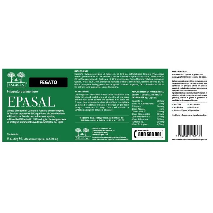 Salugea Epasal Integratore Depurativo Fegato 60 capsule Salugea Epasal Integratore Depurativo Fegato 60 capsule