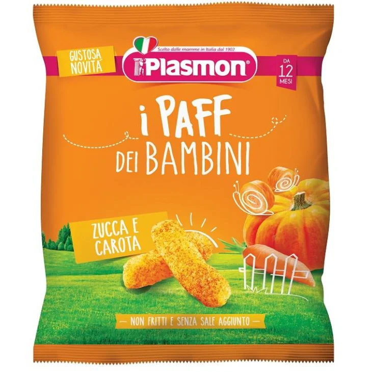 Plasmon I Paff dei Bambini Zucca e Carota Snack 15 g Plasmon I Paff dei Bambini Zucca e Carota Snack 15 g