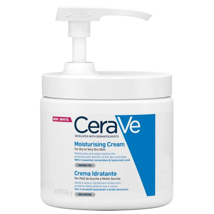 CeraVe Crema Idratante Per Pelli Da Secche a Molto Secche Per il Corpo e il Viso,con Dispenser 454 g