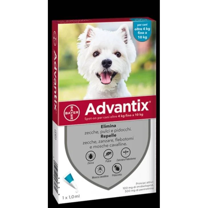 Bayer Advantix Antiparassitario spot-on per cani 4-10 kg 1 pipetta Bayer Advantix Antiparassitario spot-on per cani 4-10 kg 1 pipetta