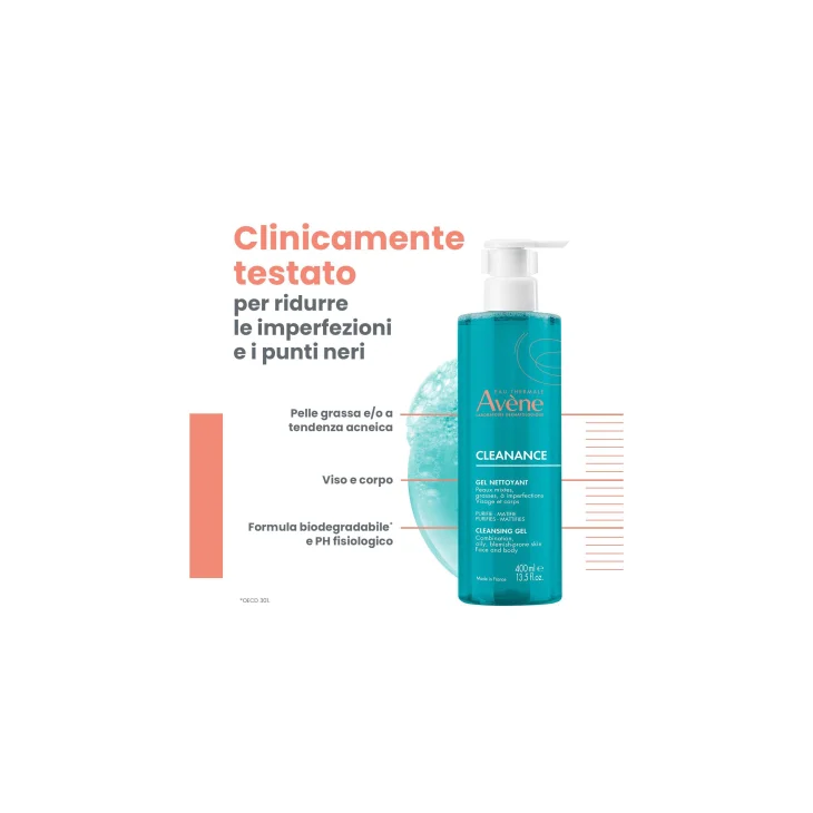 Av&egrave;ne Eau Thermale Cleanance Gel Detergente Purificante Nuova Formula 400 ml