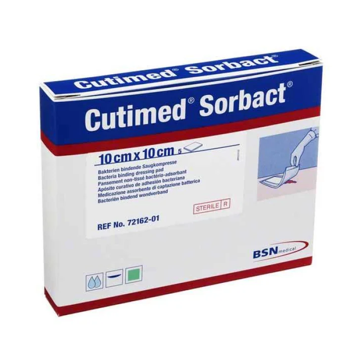 BSN Medical Cutimed Sorbact Medicazione Assorbente di Captazione Batterica 10x10 cm 5 pezzi