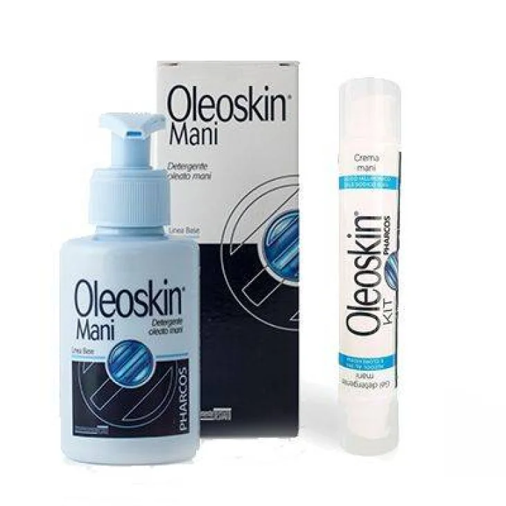 Oleoskin Kit Igienizzante Pharcos Gel Detergente Mani Alcool 74% E Clorexidina 50 Ml + Crema Mani Acido Ialuronico E Sale Sodico Oleoskin Kit Igienizzante Pharcos Gel Detergente Mani Alcool 74% E Clorexidina 50 Ml + Crema Mani Acido Ialuronico E Sale Sodico