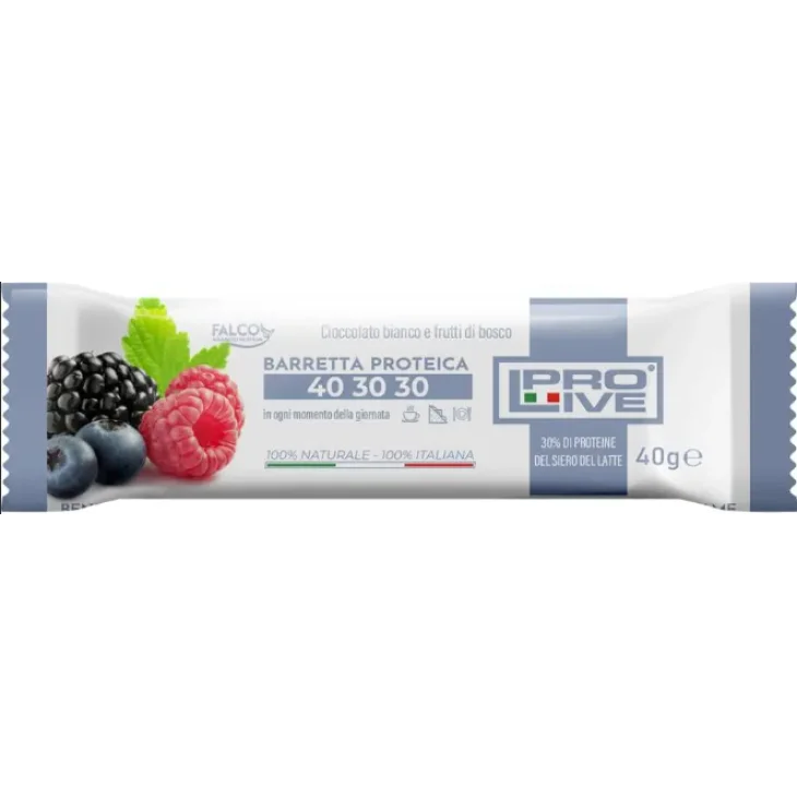ProLive 40 30 30 Barretta proteica cioccolato bianco e frutti di bosco 40 g ProLive 40 30 30 Barretta proteica cioccolato bianco e frutti di bosco 40 g