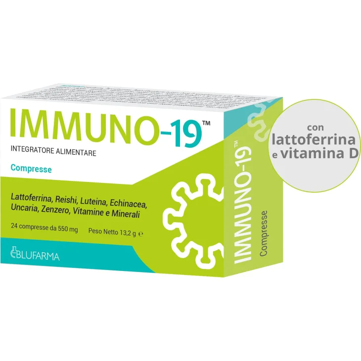 Blufarma Immuno-19 Integratore Lattoferrina e Vitamina D 24 compresse Blufarma Immuno-19 Integratore Lattoferrina e Vitamina D 24 compresse