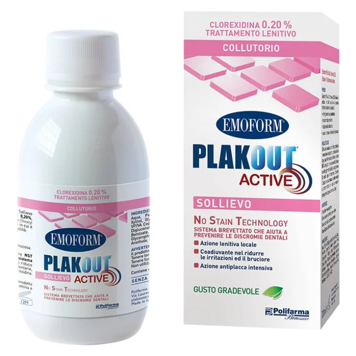 Polifarma Plakout Active Sollievo Collutorio con trattamento lenitivo 200 ml