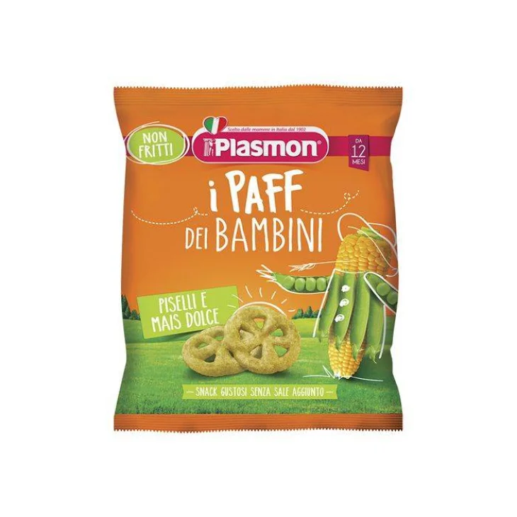 Plasmon I Puff dei Bambini Piselli e Mais Dolce Snack 15 g Plasmon I Puff dei Bambini Piselli e Mais Dolce Snack 15 g