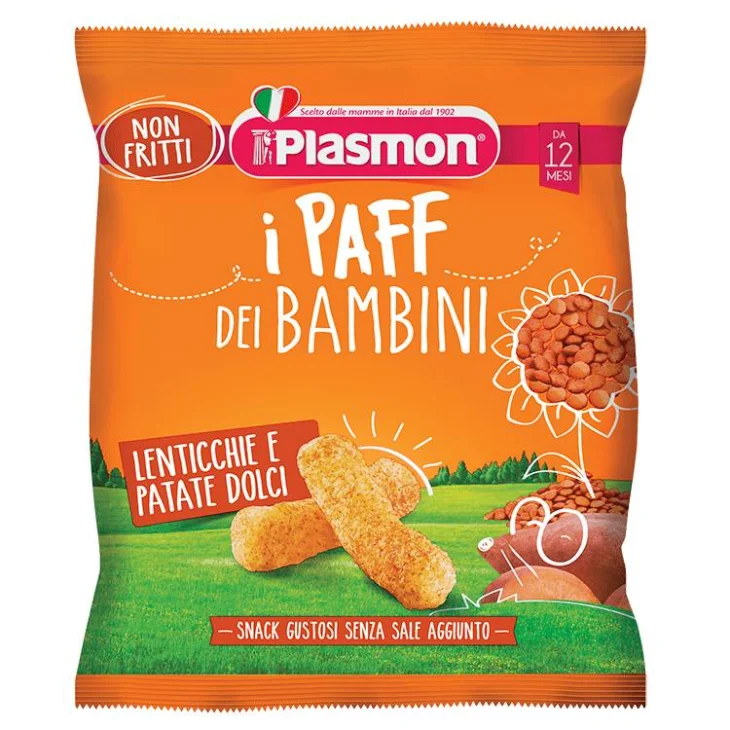 Plasmon I Paff dei Bambini Lenticchie e Patate Dolci Snack 15 g Plasmon I Paff dei Bambini Lenticchie e Patate Dolci Snack 15 g