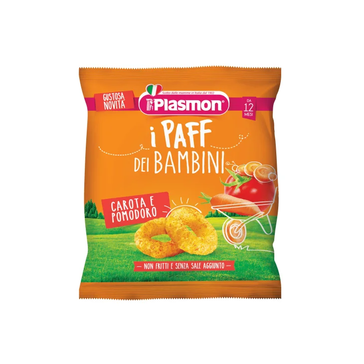 Plasmon I Paff dei Bambini Carota e Pomodoro Snack 15 g Plasmon I Paff dei Bambini Carota e Pomodoro Snack 15 g