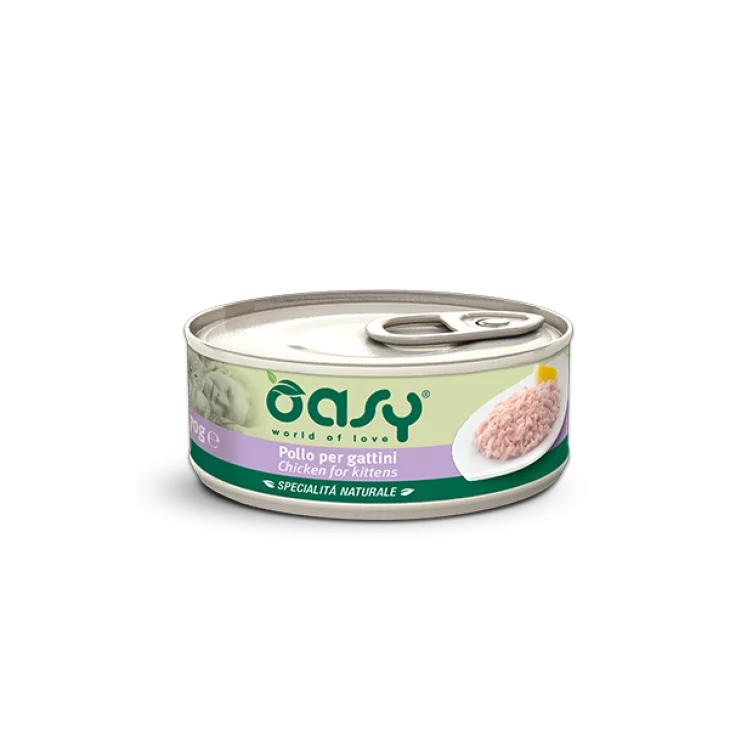 Oasy Specialit&agrave; Naturali Cibo Umido per Gattini Gusto Pollo in lattina 70 g