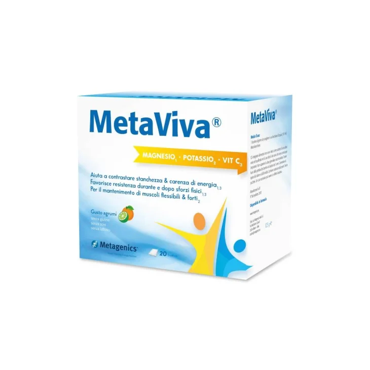 Metagenics Metaviva Magnesio Potassio Vitamina C Integratore contro la stanchezza 20 Bustine Metagenics Metaviva Magnesio Potassio Vitamina C Integratore contro la stanchezza 20 Bustine