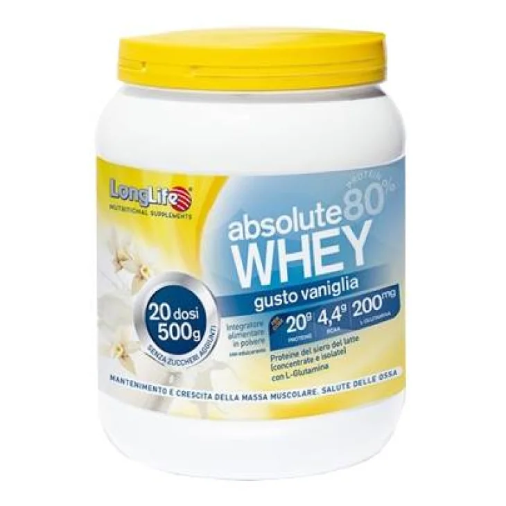 Longlife Absolute Whey Vaniglia Integratore Proteine del Latte 500 gr Longlife Absolute Whey Vaniglia Integratore Proteine del Latte 500 gr