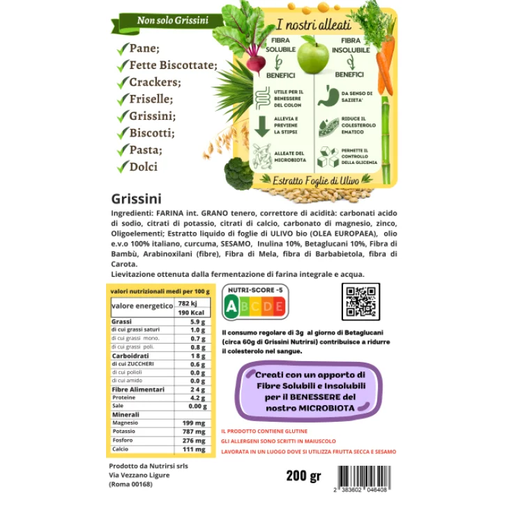 NutrirSi Nutrigriss&igrave; Grissini naturali a basso carico glicemico 200 g