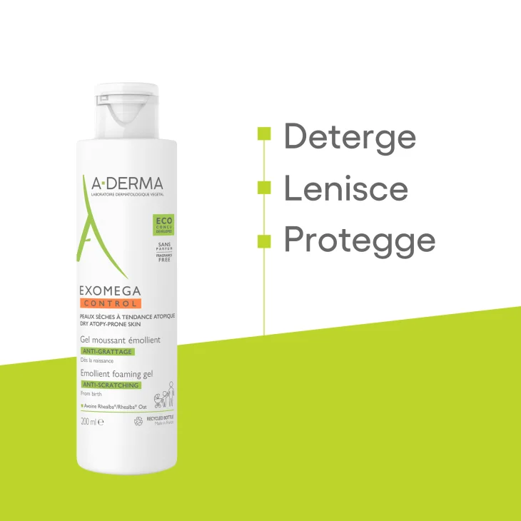 A-Derma Exomega Control Gel Detergente Emolliente Viso e Corpo 200 ml