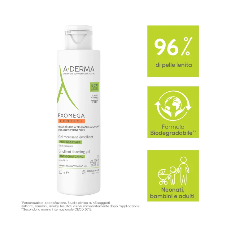 A-Derma Exomega Control Gel Detergente Emolliente Viso e Corpo 200 ml