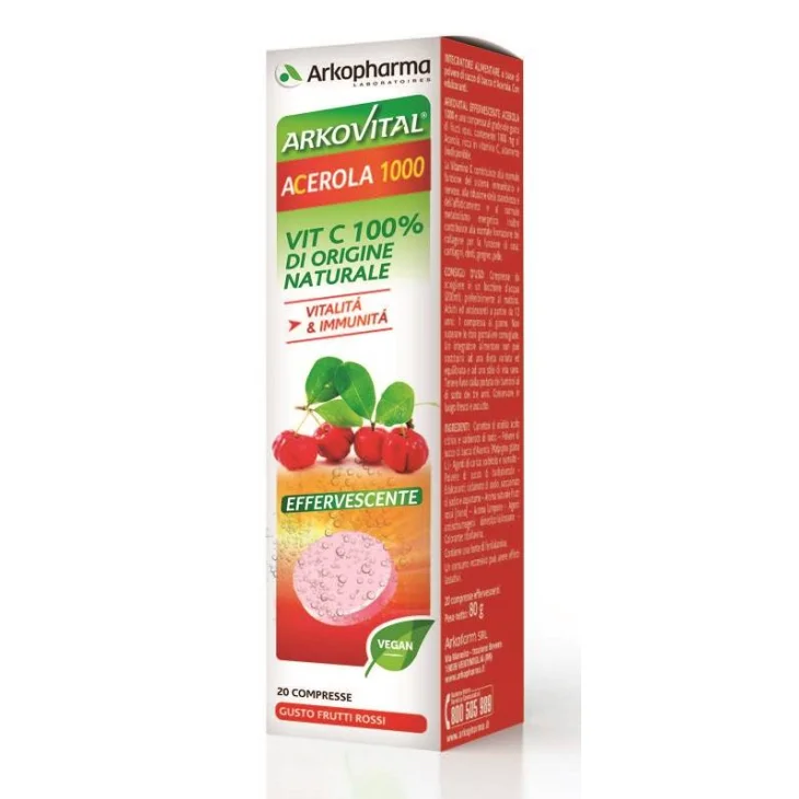 Arkopharma Arkovital Acerola 1000 Effervescente Integratore di Vitamina C 20 compresse Arkopharma Arkovital Acerola 1000 Effervescente Integratore di Vitamina C 20 compresse