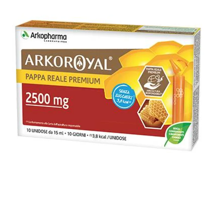 Arkopharma Arkorojal Pappa Reale Premium 2500 mg Integratore di Pappa Reale 10 Fiale da 15 ml Arkopharma Arkorojal Pappa Reale Premium 2500 mg Integratore di Pappa Reale 10 Fiale da 15 ml