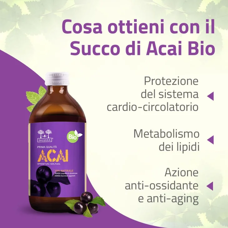 Salugea Succo Acai Bio per Cuore e Circolazione 500 ml
