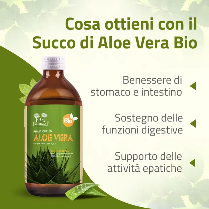 Salugea Succo Aloe Vera Bio Integratore per il benessere intestinale 500 ml