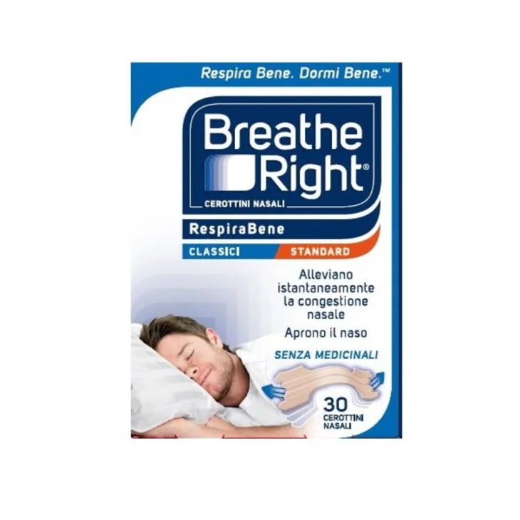Breathe Right RespiraBene Cerottini Nasali Classici Standard 30 pezzi Breathe Right RespiraBene Cerottini Nasali Classici Standard 30 pezzi