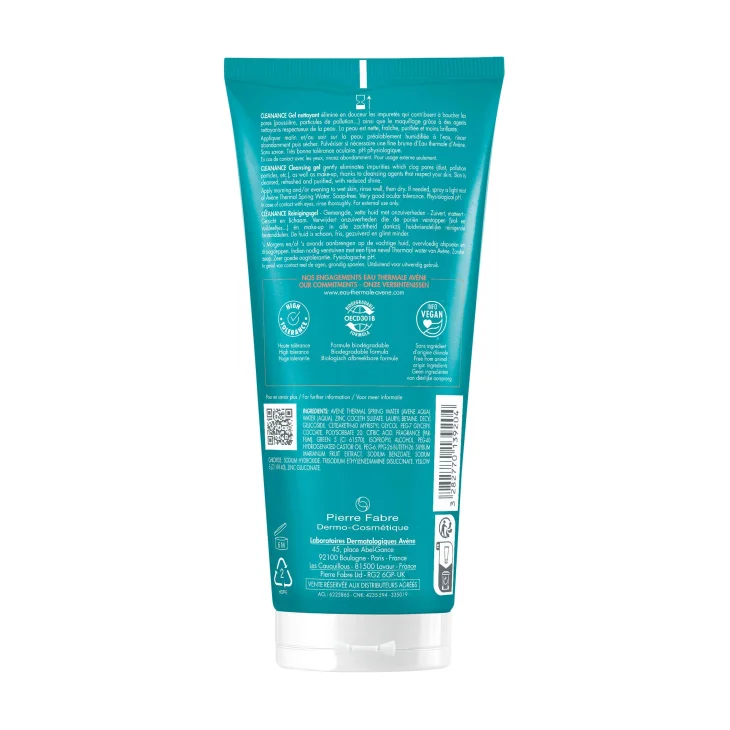 Av&egrave;ne Eau Thermale Cleanance Gel Detergente, Purificante e opacizzante, Pelle grassa a tendenza acneica, Ph fisiologico, 200ml