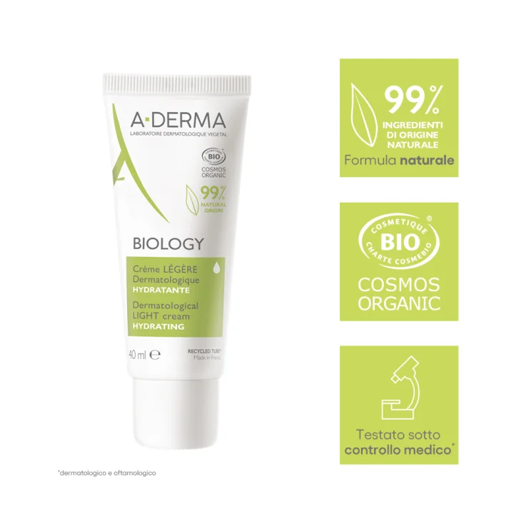 A-Derma Biology Crema Leggera Dermatologica Idratante 40ml