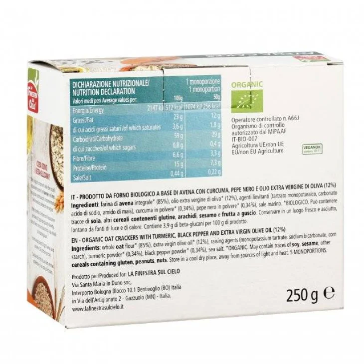 La Finestra Sul Cielo Avena Cakes Crackers Curcuma E Pepe 250 g La Finestra Sul Cielo Avena Cakes Crackers Curcuma E Pepe 250 g