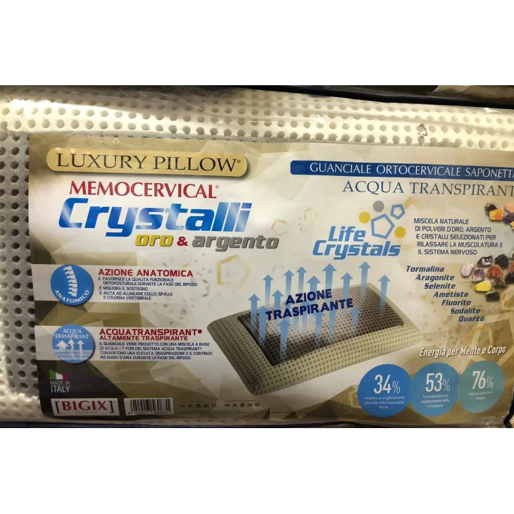 Bigix Pharma Memocervical Acqua Transpirant Crystalli Oro & Argento Luxury Pillow Bigix Pharma Memocervical Acqua Transpirant Crystalli Oro & Argento Luxury Pillow