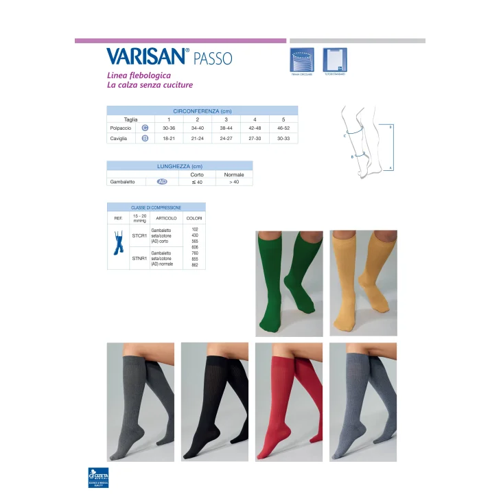 Varisan Passo 15-20 mmHg Gambaletto Preventivo Blu Chin&egrave; Lunghezza Normale Taglia 2