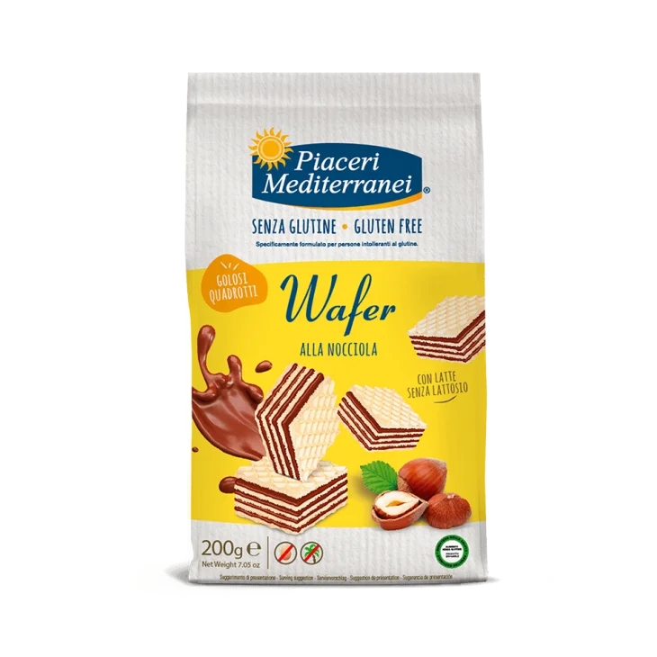 Piaceri Mediterranei Wafer Alla Nocciola Formato Quadrato Senza Glutine 200 g Piaceri Mediterranei Wafer Alla Nocciola Formato Quadrato Senza Glutine 200 g