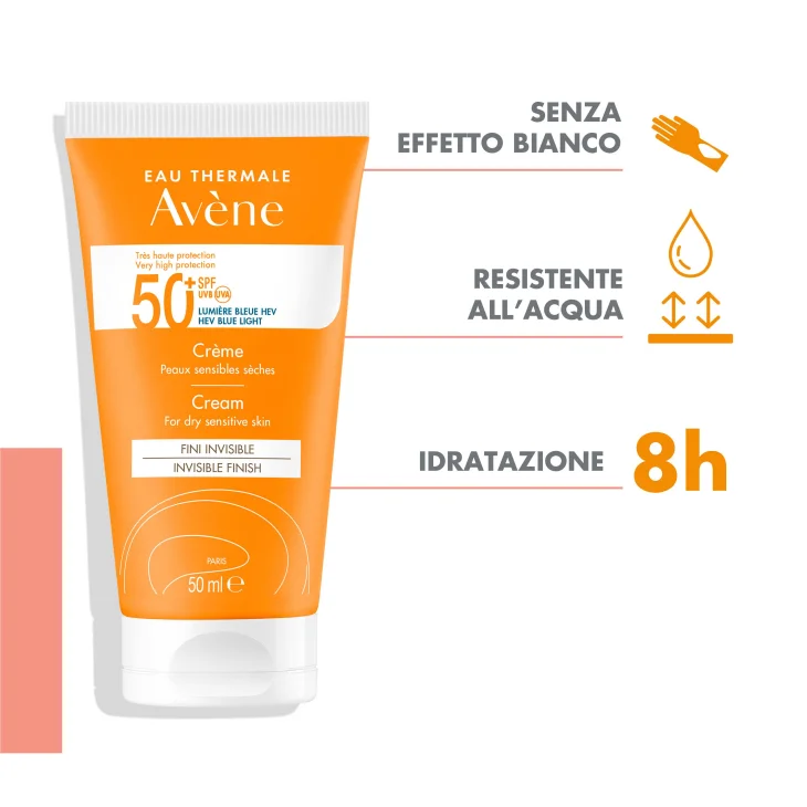 Av&egrave;ne Eau Thermale Crema viso SPF50+ Protezione molto alta, Finish invisibile senza residui, per una protezione quotidiana, 50ml