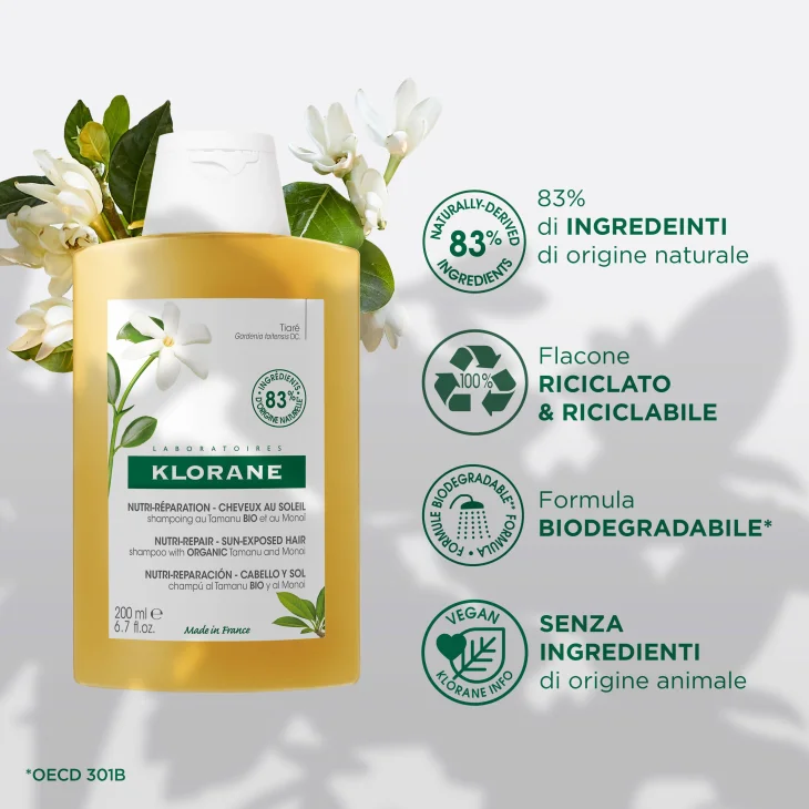 Klorane Shampoo Solare Nutritivo al Tamanu BIO & Mono&iuml; 200 ml