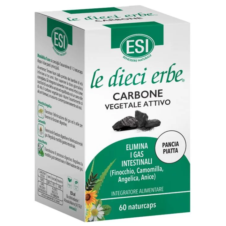 Esi Le Dieci Erbe Carbone Vegetale Attivo per Eliminare i Gas Intestinali 60 Naturcaps Esi Le Dieci Erbe Carbone Vegetale Attivo per Eliminare i Gas Intestinali 60 Naturcaps