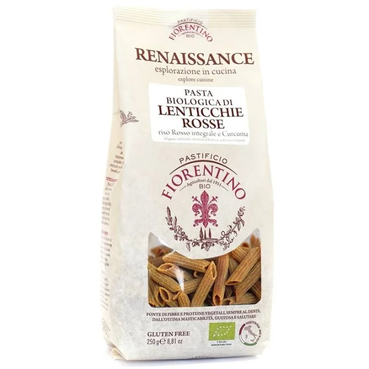 PASTIFICIO FIORENTINO RENAISSANCE PASTA BIOLOGICA DI LENTICCHIE ROSSE/RISO ROSSO E CURCUMA PENNE 250 G PASTIFICIO FIORENTINO RENAISSANCE PASTA BIOLOGICA DI LENTICCHIE ROSSE/RISO ROSSO E CURCUMA PENNE 250 G