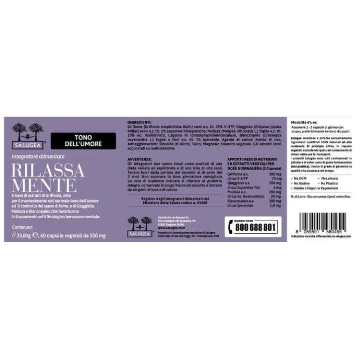Salugea Rilassa Mente Integratore per il Relax 60 capsule Salugea Rilassa Mente Integratore per il Relax 60 capsule