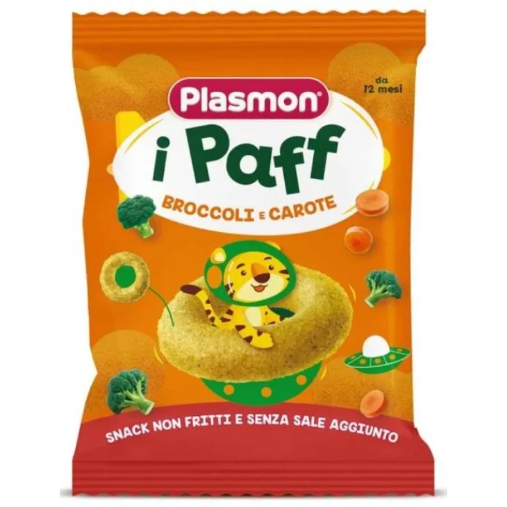 Plasmon i Paff Anellini Carote e Broccoli Snack per Bambini 15 g Plasmon i Paff Anellini Carote e Broccoli Snack per Bambini 15 g