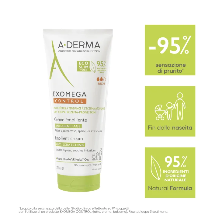 A-Derma Exomega Control Crema Emolliente Anti Prurito Viso e Corpo 200 ml