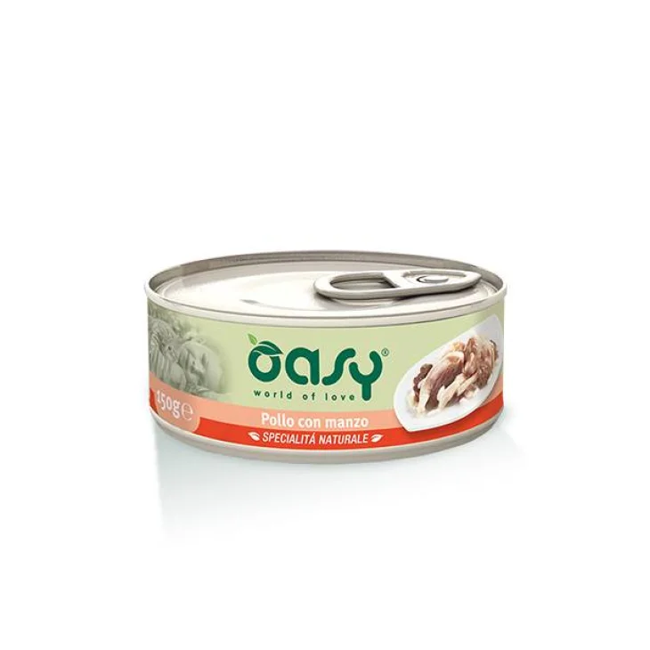 Oasy Pollo con Manzo Specialit&agrave; Naturali Cibo Umido per Gatti in Lattina 150 g