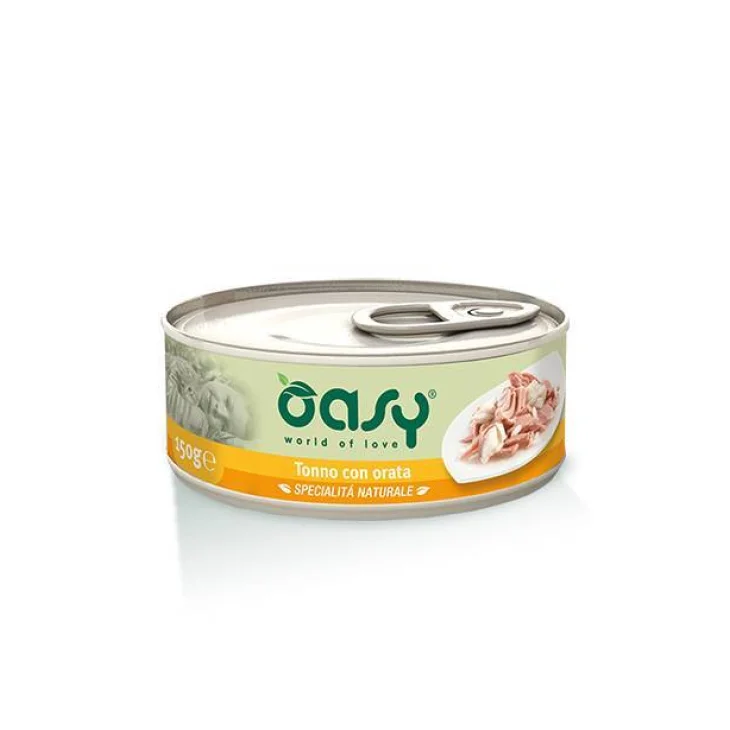 Oasy Tonno con Orata Specialit&agrave; Naturali Cibo umido per gatti in lattina 150 g