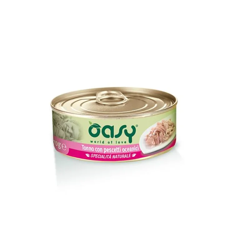 Oasy Tonno con Pescetti Oceanici Specialit&agrave; Naturali Cibo umido per gatti in lattina 150 g