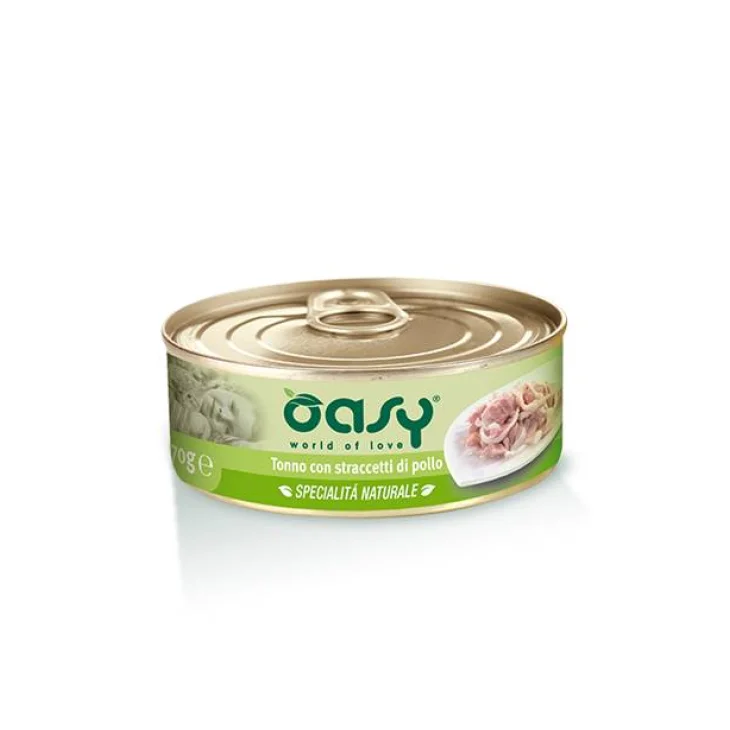 Oasy Tonno con Straccetti di Pollo Specialit&agrave; Naturali Cibo umido per gatti in lattina 150 g
