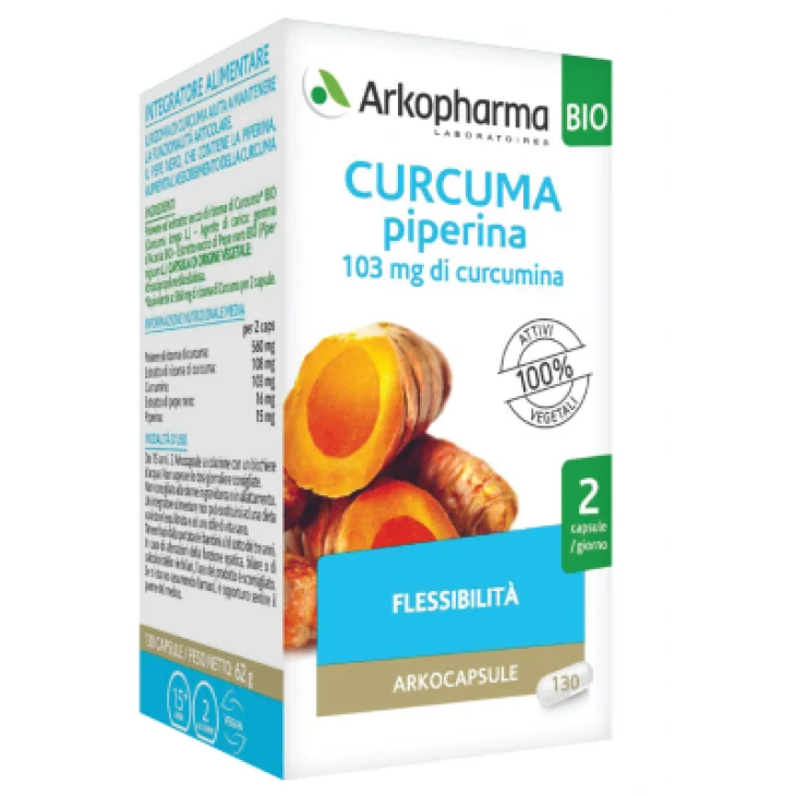 Arkopharma Arkocapsule Curcuma + Piperina Bio Integratore per il Benessere delle Articolazioni 130 capsule