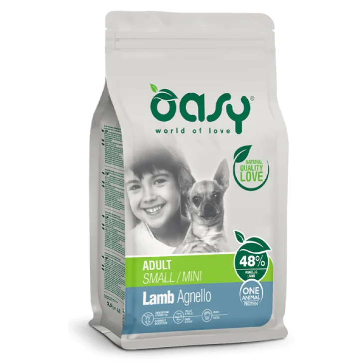 Oasy Dry Dog One Animal Protein Adult Small/Mini Cibo Secco per Cani Gusto Agnello 2,5 kg Oasy Dry Dog One Animal Protein Adult Small/Mini Cibo Secco per Cani Gusto Agnello 2,5 kg